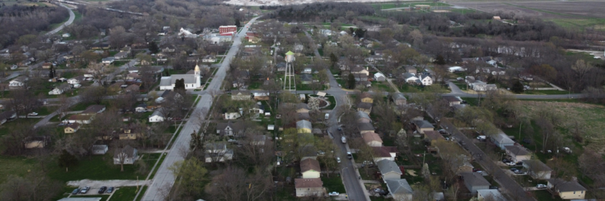 A drone shot of Edgerton streets