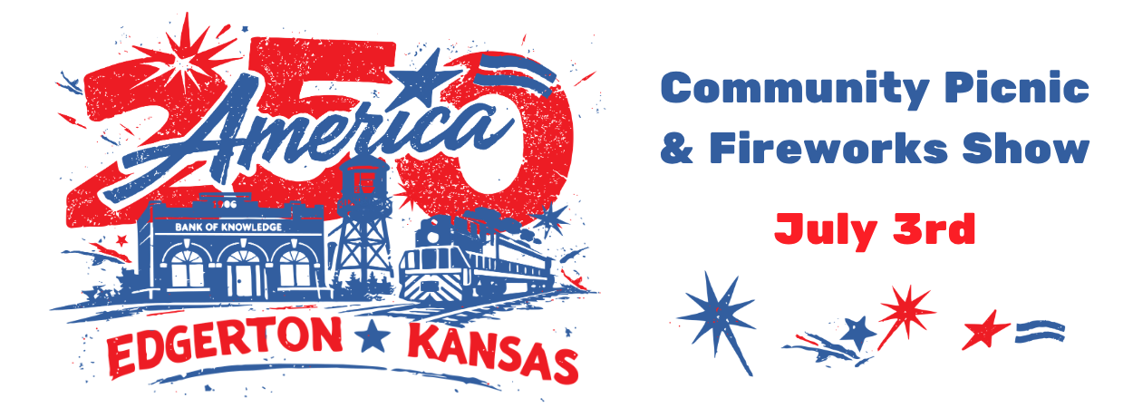 The America 250 logo and the words Community Picnic and Fireworks Show July 3rd. Clicking the image takes you to the July 3rd webpage.