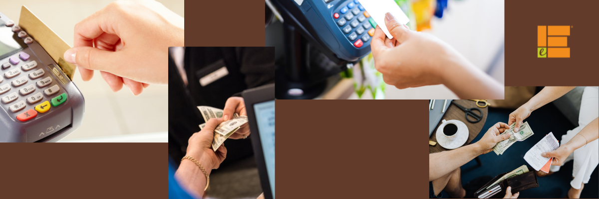 pictures of people using cash or credit cards at stores